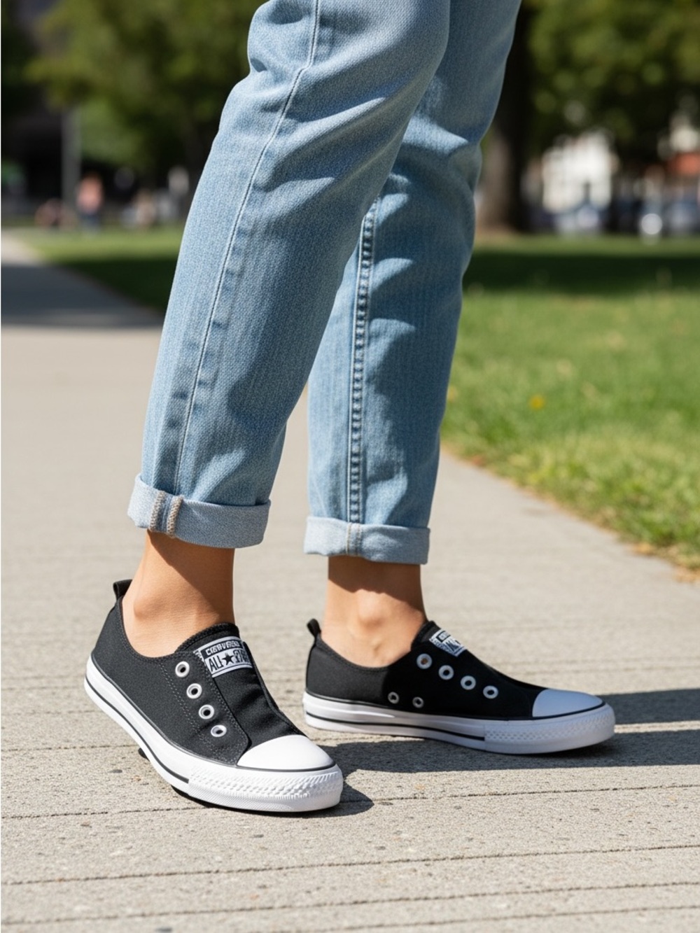 Converse Black & White Low-Top Slip-On Sneakers